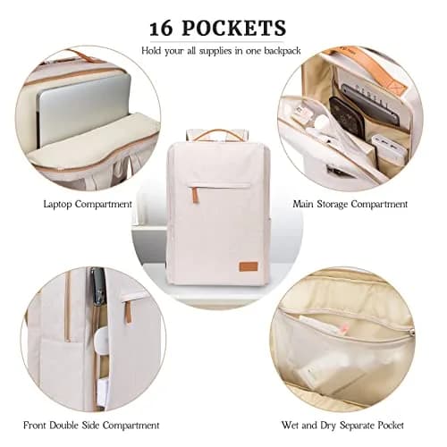Hp hope Laptop Backpack for Women, 22L Capacity, Beige | Water Resistant Travel & Work Backpack thumbnail 2