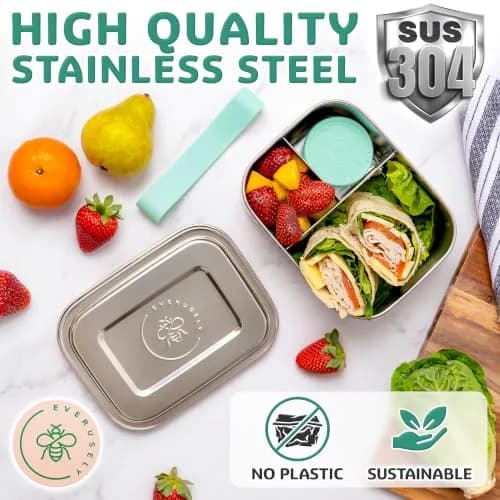 Everusely Stainless Steel Bento Box with Condiment Container - Green, 800ml (27oz) | Leakproof Food Storage for Adults thumbnail 8