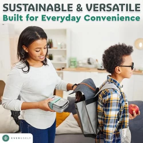 Everusely Stainless Steel Bento Box with Condiment Container - Green, 800ml (27oz) | Leakproof Food Storage for Adults thumbnail 4