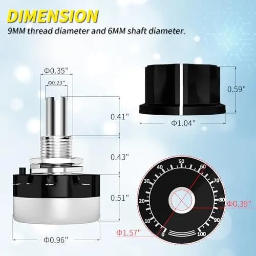 Joinfworld 10K Potentiometer Single Turn Carbon Film Rotary Potentiometer 10K Ohm with A03 Knob & Dial for Inverter Speed Regulation Motor Speed Control thumbnail 2