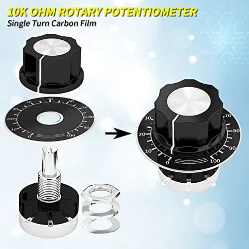 Joinfworld 10K Potentiometer Single Turn Carbon Film Rotary Potentiometer 10K Ohm with A03 Knob & Dial for Inverter Speed Regulation Motor Speed Control thumbnail 3