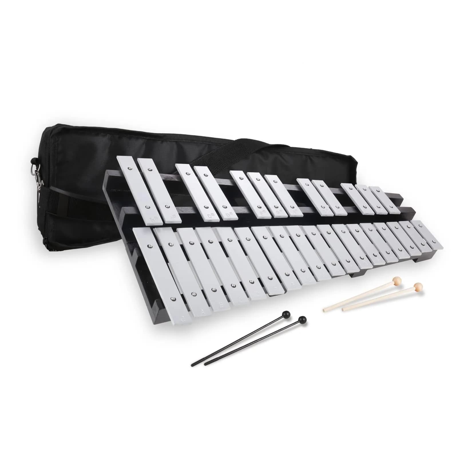 Heuyrao 27 Note Foldable Glockenspiel Xylophone | Bright Aluminum Tone & Compact Design for Beginners & Pros — Black & White
