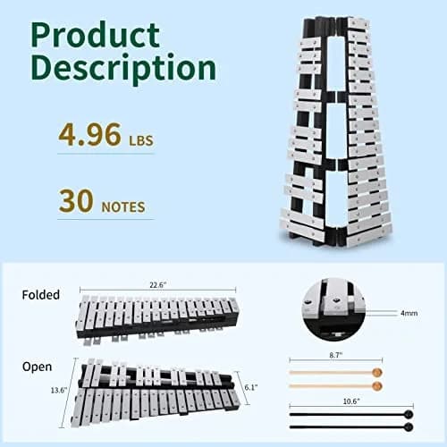 Heuyrao 30 Notes Foldable Glockenspiel Xylophone | Aluminum, Portable, Beginner-Friendly thumbnail 2