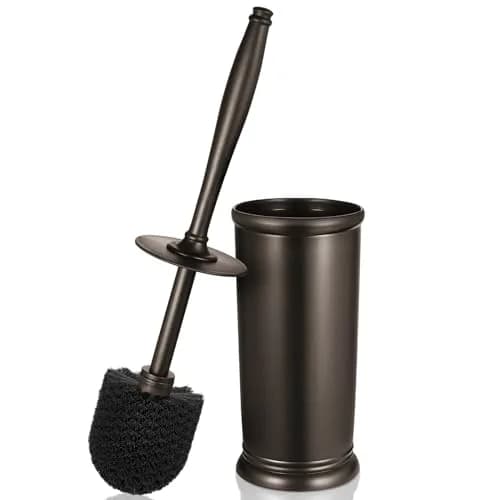 HAMITOR Toilet Bowl Brush Holder Set with Lid & Long Handle | Bronze Bathroom Deep Cleaning Scrubber thumbnail 1