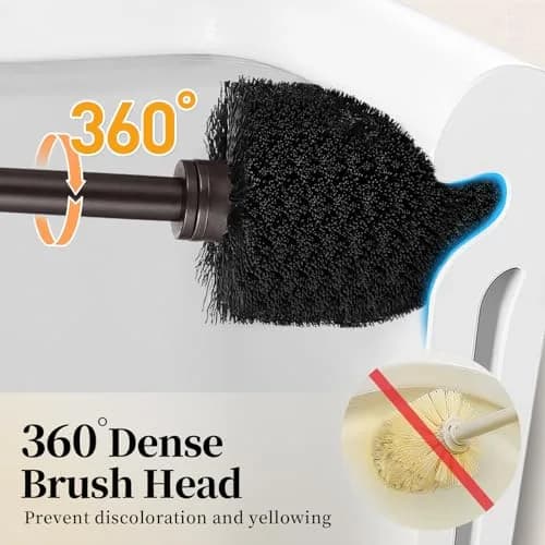 HAMITOR Toilet Bowl Brush Holder Set with Lid & Long Handle | Bronze Bathroom Deep Cleaning Scrubber thumbnail 3