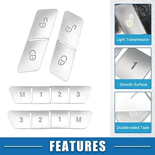 A ABSOPRO Silver Tone Door Lock Unlock Button Sticker Trim Cover Set for Benz A Class 13-17 (12 Pcs) thumbnail 4