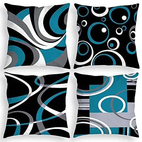 Asrnten Abstract Geometric Throw Pillow Covers Set of 4, 20x20 inches (50x50 cm) | Modern Black & Blue Decor for Sofa thumbnail 1