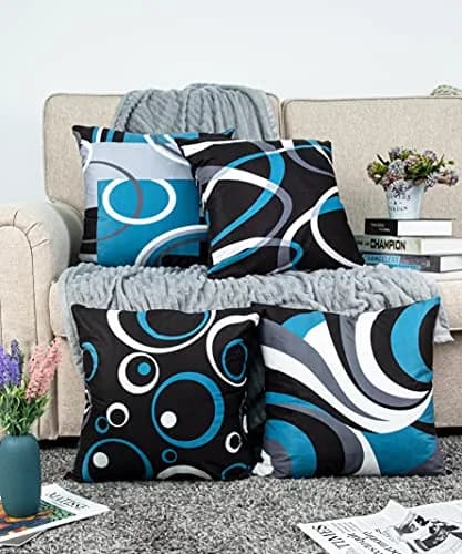 Asrnten Abstract Geometric Throw Pillow Covers Set of 4, 20x20 inches (50x50 cm) | Modern Black & Blue Decor for Sofa thumbnail 2