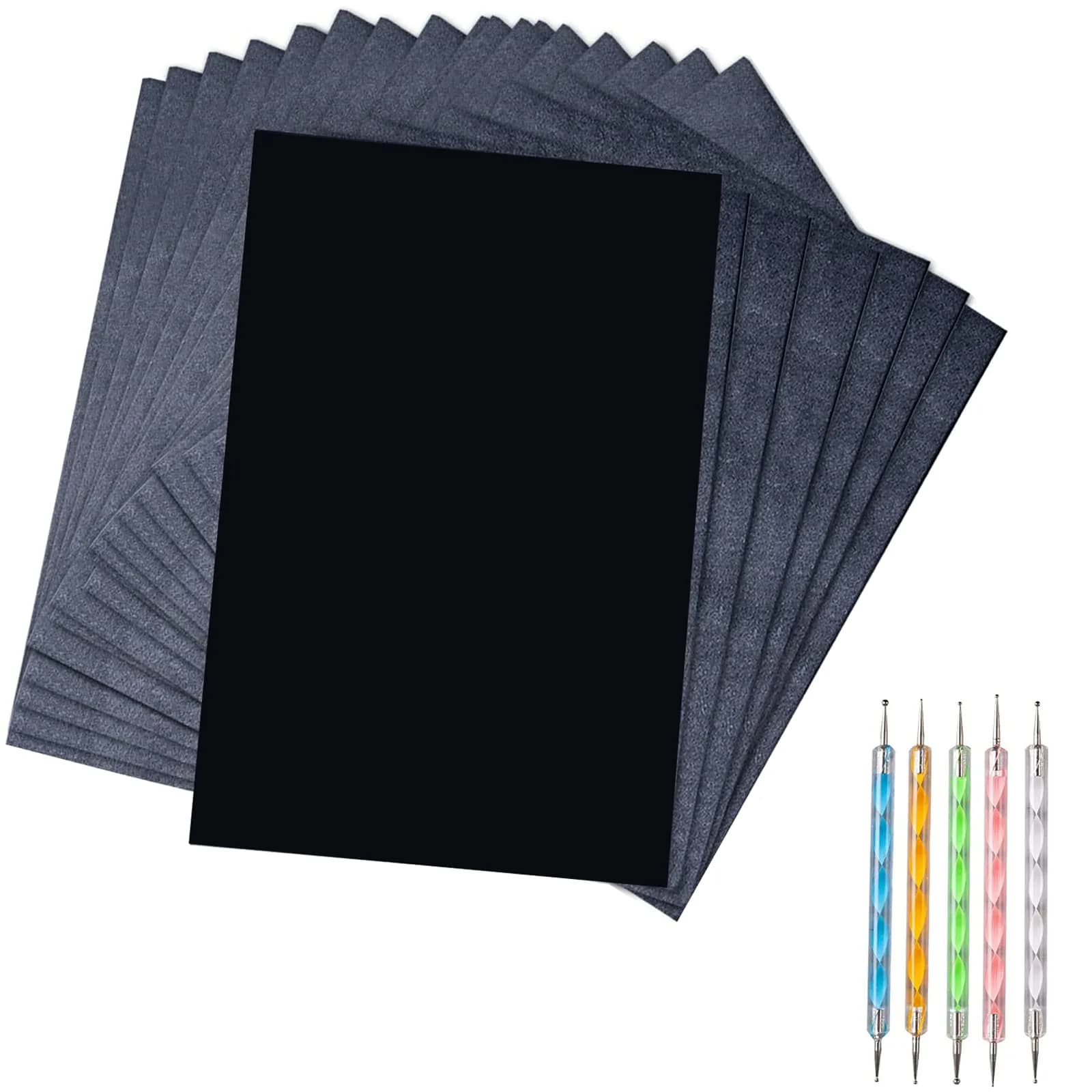 Ueerdand Art Media Paper Transfer Tracing Paper 11.7 x 8.3 Inch | Reusable Carbon Sheets & Styluses for DIY Art & Craft — Black