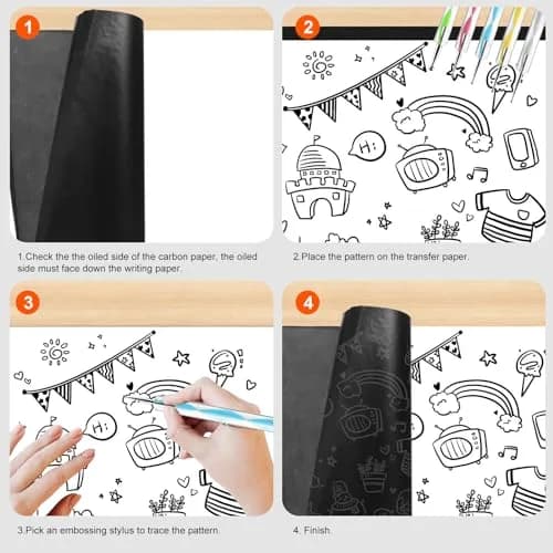 Ueerdand Carbon Transfer Paper - Black Graphite | 50 Sheets, 8.3 x 11.8 Inch, Includes 5 Styluses for Wood, Paper & Canvas thumbnail 3