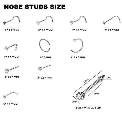 DIEWEISIMI Nose Piercing Kit 2 Pack | Disposable Self Nose Gun with 10 Nose Rings | 20g/0.8mm White Crystal thumbnail 2