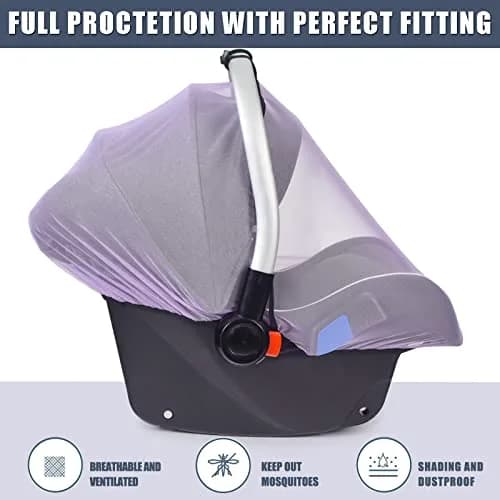 Sysmie Baby Mosquito Net for Infant Car Seat and Stroller, Purple | Breathable Polyester Mesh for Travel thumbnail 3