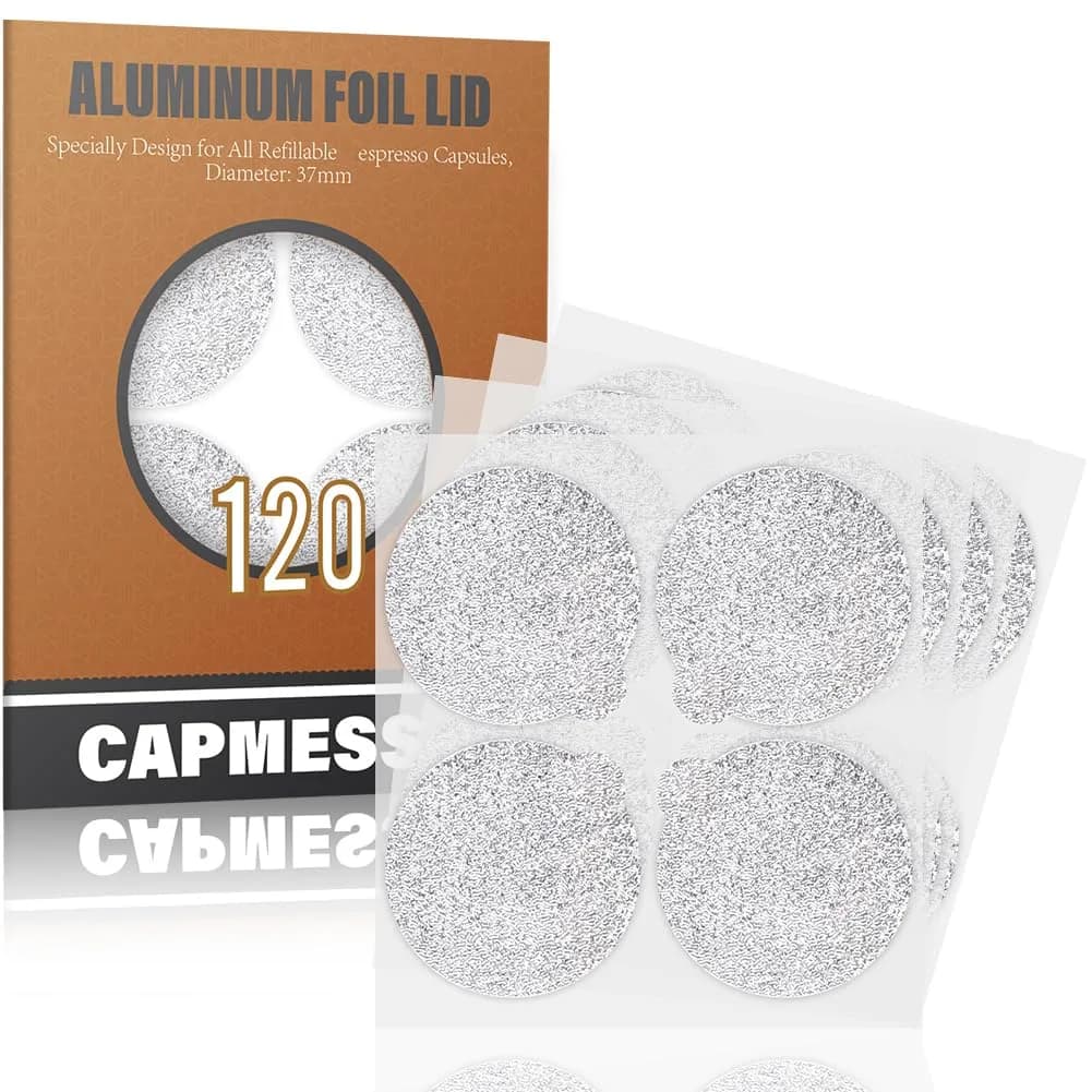 CAPMESSO Reusable Coffee Pods for Nespresso OriginalLine, Stainless Steel Refillable Capsules (2 Pods + 100 Lids) | Brew Your Perfect Espresso — 0 Pods + 120 Lids (37mm)