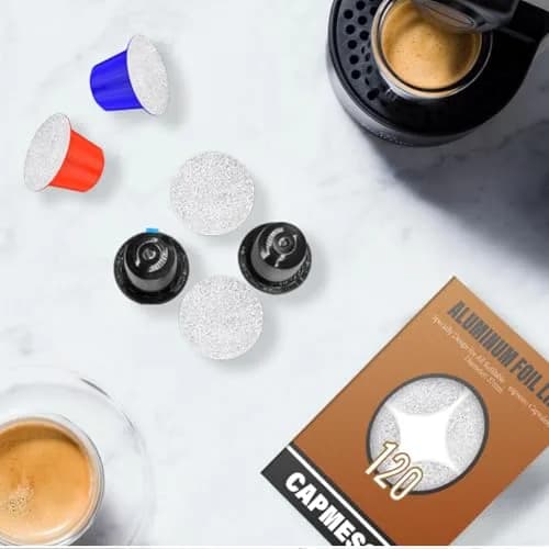 CAPMESSO Aluminum Foil Seals for Nespresso Original Capsules - 120 Count (37mm) | Reusable Pod Lids for Better Brews thumbnail 5