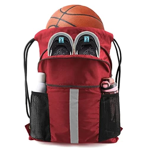 BeeGreen Red Drawstring Backpack Bag with Shoe Compartment & Water Bottle Pockets 3800 cu in (108 L) | Large Gym Sackpack for Travel thumbnail 1