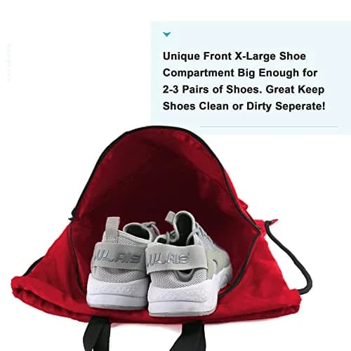 BeeGreen Red Drawstring Backpack Bag with Shoe Compartment & Water Bottle Pockets 3800 cu in (108 L) | Large Gym Sackpack for Travel thumbnail 3