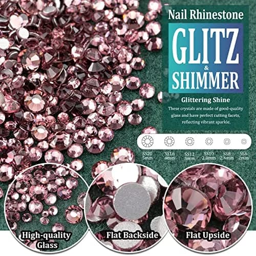BELLEBOOST Multi Shapes Light Purple 3D Glass Crystal Nail Art Rhinestones Kit with Pickup Pen & Tweezer | Vibrant Glitter for Nail & Craft Decor thumbnail 2
