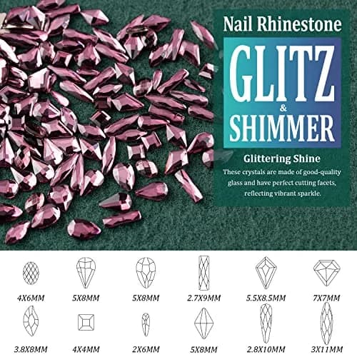 BELLEBOOST Multi Shapes Light Purple 3D Glass Crystal Nail Art Rhinestones Kit with Pickup Pen & Tweezer | Vibrant Glitter for Nail & Craft Decor thumbnail 3