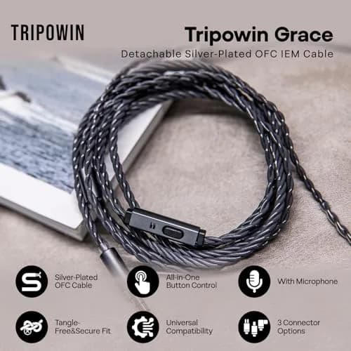 Linsoul Tripowin Grace Silver-Plated OFC Earphone Cable w/Mic | 1.25M, 3.5mm Plug, Microphone, Silver-Plated OFC thumbnail 2