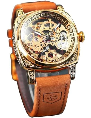 FORSINING Square Luxury Retro Mechanical Watch for Men | Automatic Self-Wind Skeleton Dial 42mm Case thumbnail 1