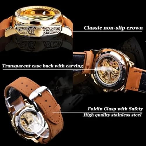 FORSINING Square Luxury Retro Mechanical Watch for Men | Automatic Self-Wind Skeleton Dial 42mm Case thumbnail 4