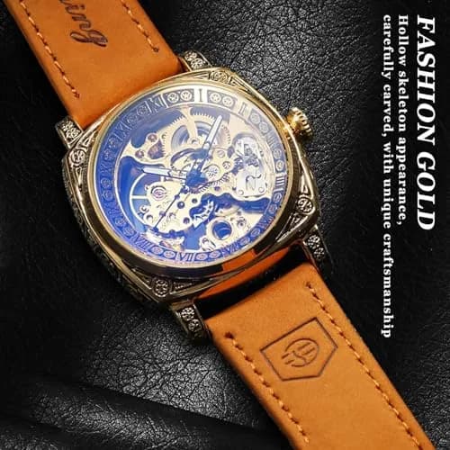 FORSINING Square Luxury Retro Mechanical Watch for Men | Automatic Self-Wind Skeleton Dial 42mm Case thumbnail 7
