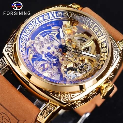 FORSINING Square Luxury Retro Mechanical Watch for Men | Automatic Self-Wind Skeleton Dial 42mm Case thumbnail 2