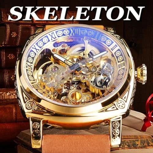 FORSINING Square Luxury Retro Mechanical Watch for Men | Automatic Self-Wind Skeleton Dial 42mm Case thumbnail 3