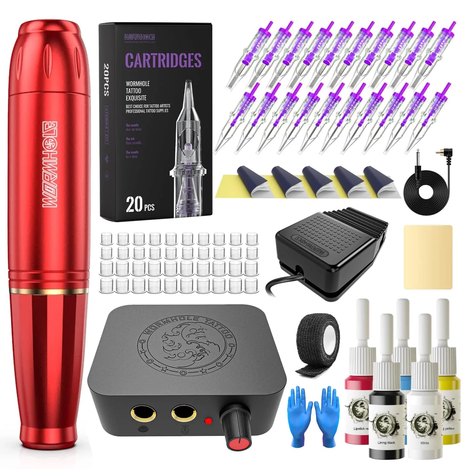 Wormhole Tattoo Kit Complete Rotary Machine Pen for Beginners WTK070-B | Professional Tattoo Gun Supplies
