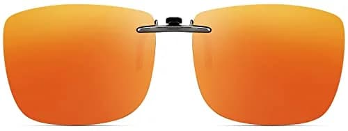 CAXMAN Polarized Clip On Sunglasses for Prescription Glasses Men & Women | Compact Fit, Non Flip Up, Extra Large, Red Mirrored Lens thumbnail 1