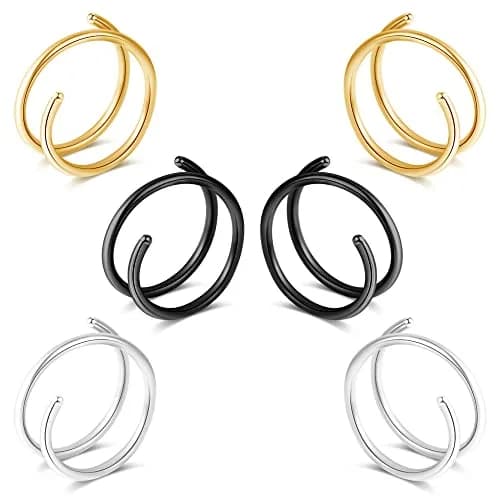 Fzroezz Double Hoop Nose Ring Set 20 Gauge (8mm) | Hypoallergenic Surgical Steel Twist Spiral Piercing Jewelry (3 Pairs, Gold Black Silver) thumbnail 1