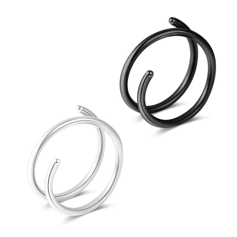 Fzroezz Double Nose Ring for Single Piercing | Hypoallergenic Surgical Steel 20G, Silver/Black, 8mm — B: 2PCS 20G Silver + Black