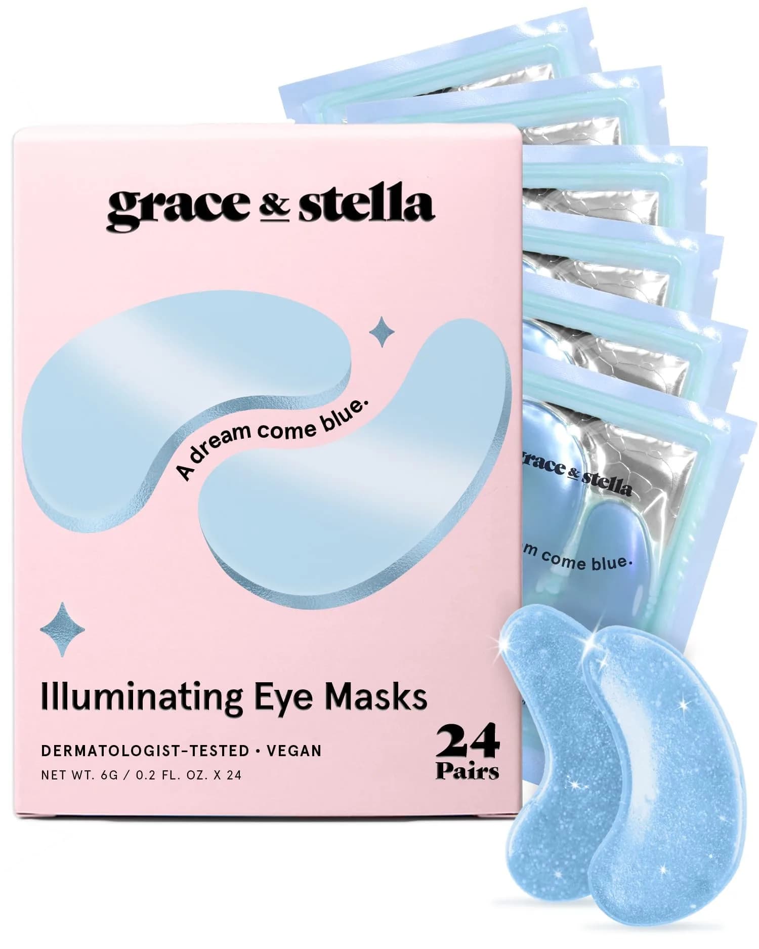 grace & stella Award Winning Under Eye Mask 24 Pairs, Blue | Vegan & Paraben-Free Gel Eye Patches for Dark Circles & Puffy Eyes