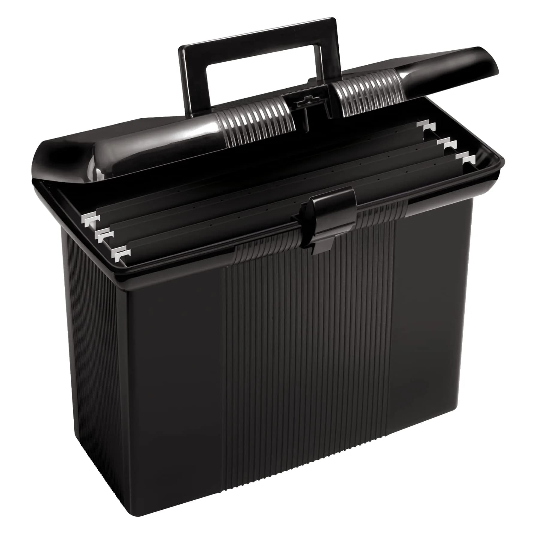 Pendaflex Portable File Box with File Rails, Hinged Lid, Black, 3 Letter Size Hanging Folders Included | Heavy Duty Plastic Organizer - main product image