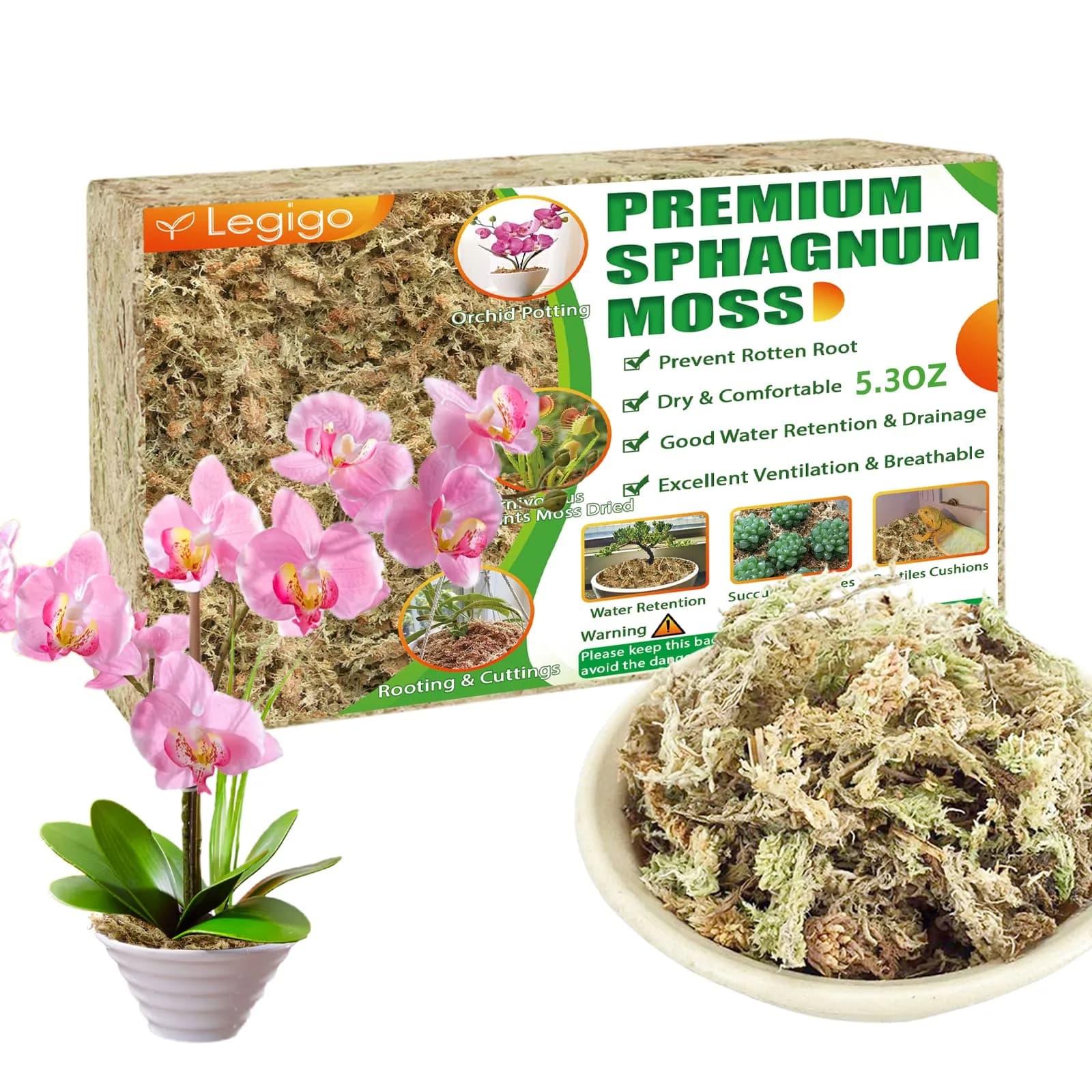 Legigo 5.3oz Sphagnum Moss for Plants | Natural Long Fibers Orchid Moss