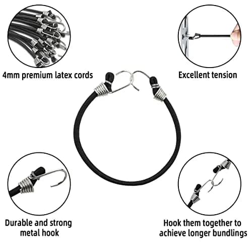 yuntop Black 15 Pack Bungee Cords 11 Inch | Heavy Duty Elastic Straps for Outdoor & Camping thumbnail 5