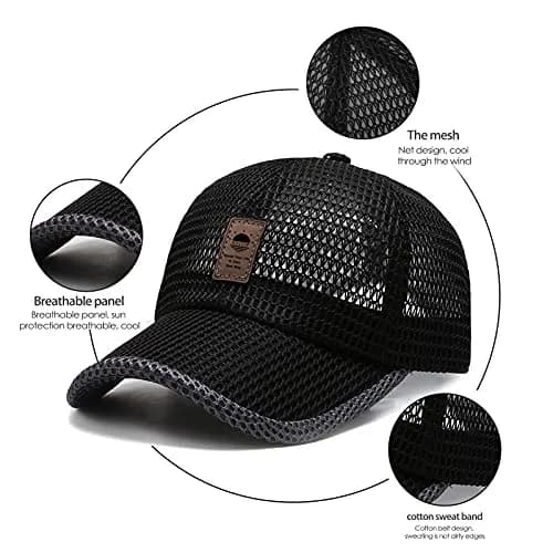 KECOP Full Mesh Baseball Cap Black | Breathable Lightweight Summer Hat for Men & Women thumbnail 3