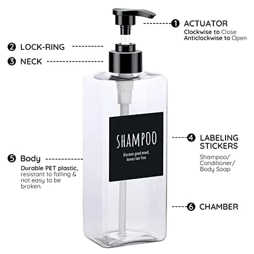 Segbeauty Clear 3pcs Pump Dispenser 500ml (16.9oz) | Refillable PET Plastic Bottles for Shampoo, Conditioner, Body Wash thumbnail 3