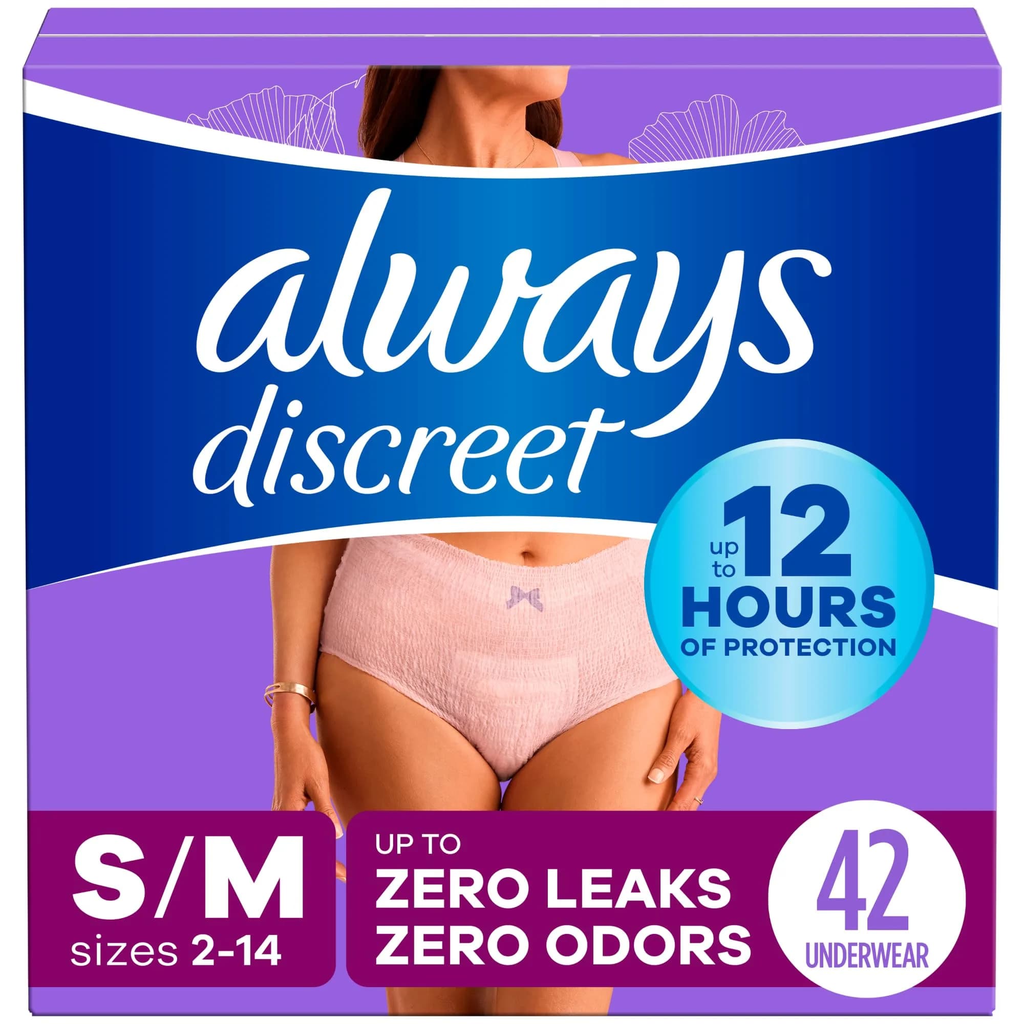 Always Discreet Incontinence Underwear for Women, Extra Large/XL, 15 Count | Max Absorbency, OdorLock Technology, Discreet Fit — Small / Medium / 42