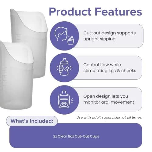 TalkTools Cut-Out Nosey Cups for Adults - 240ml (8oz) 2-Pack | Stable Position Drinking Aid thumbnail 3