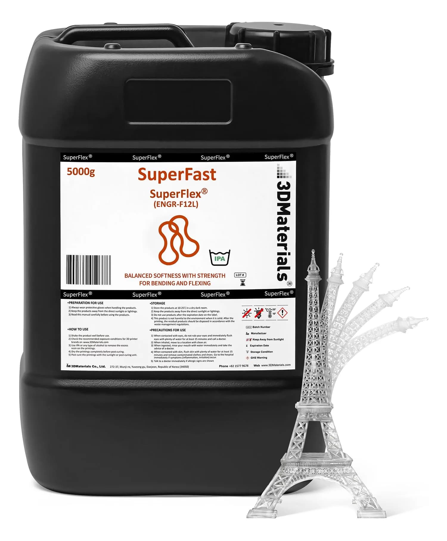 3DMaterials SuperFlex Flexible Rubber Resin 5000g (11 lb) | ISO 10993-5 Tested for 3D Printing