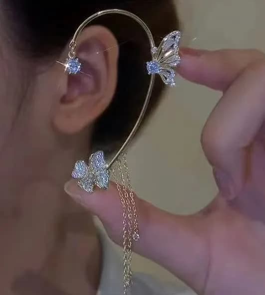 LAKIYOYO Silver 2Pcs Zircon Butterfly Ear Cuff Earrings | No Piercing Wrap Around Rhinestone Jewelry thumbnail 6