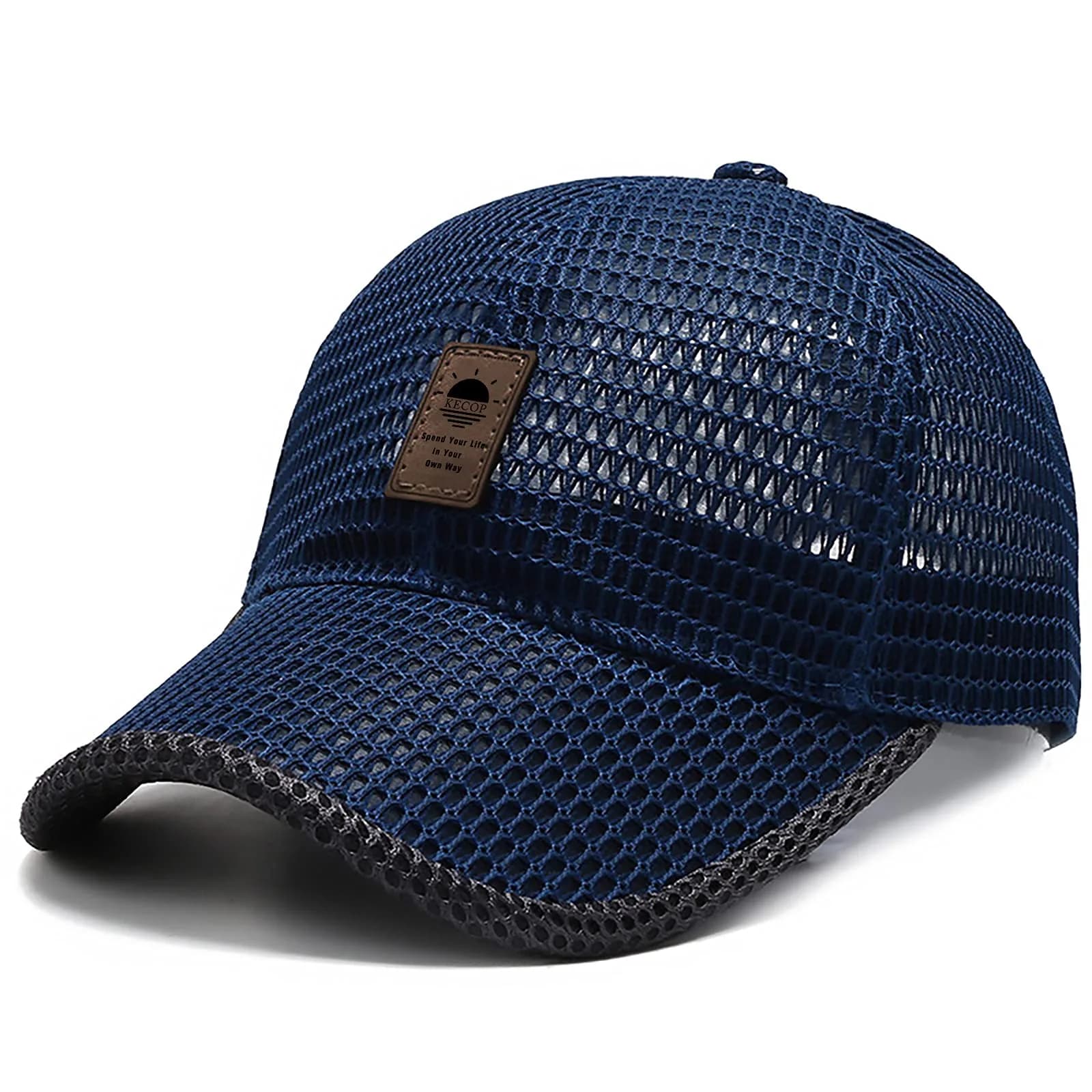 KECOP Full Mesh Cap Dark Grey | Breathable Cooling Hat for Men & Women, Lightweight Polyester, Adjustable Fit — Blue