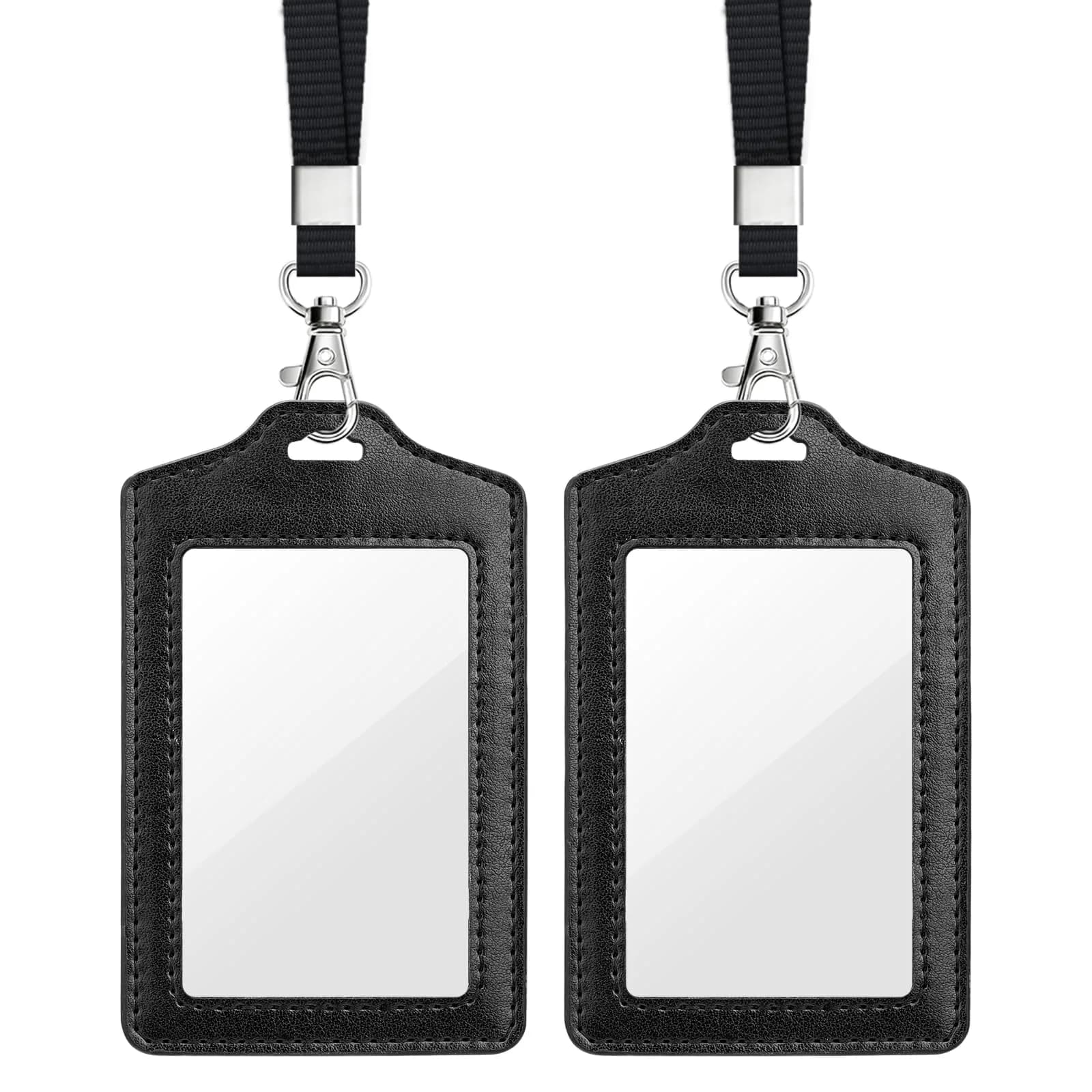 Teskyer Badge Holder with Lanyard | Double-Sided Clear ID Card Holder, Black, 2 Pack, 2.7" x 4.5" - main product image