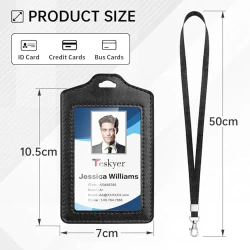 Teskyer Badge Holder with Lanyard | Double-Sided Clear ID Card Holder, Black, 2 Pack, 2.7" x 4.5" thumbnail 5