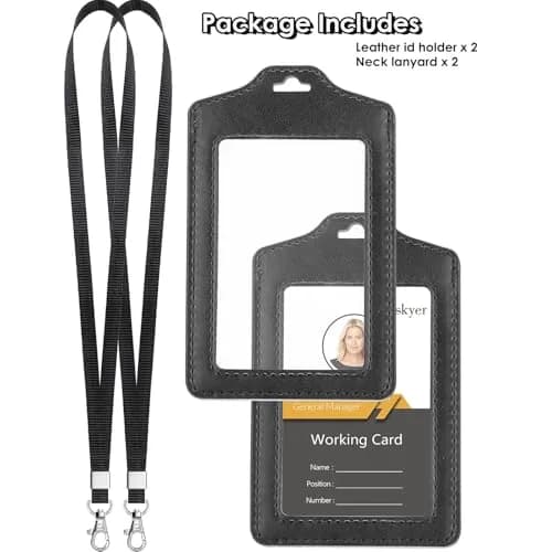 Teskyer Badge Holder with Lanyard | Double-Sided Clear ID Card Holder, Black, 2 Pack, 2.7" x 4.5" thumbnail 8