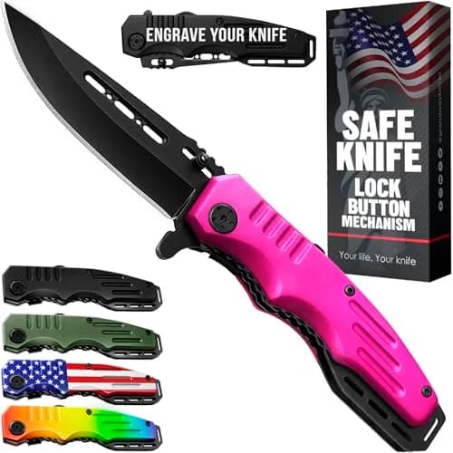 Grand Way Safety Lock Pocket Knife for Women - Pink Folding Knife | Self Defense & Food Prep thumbnail 1