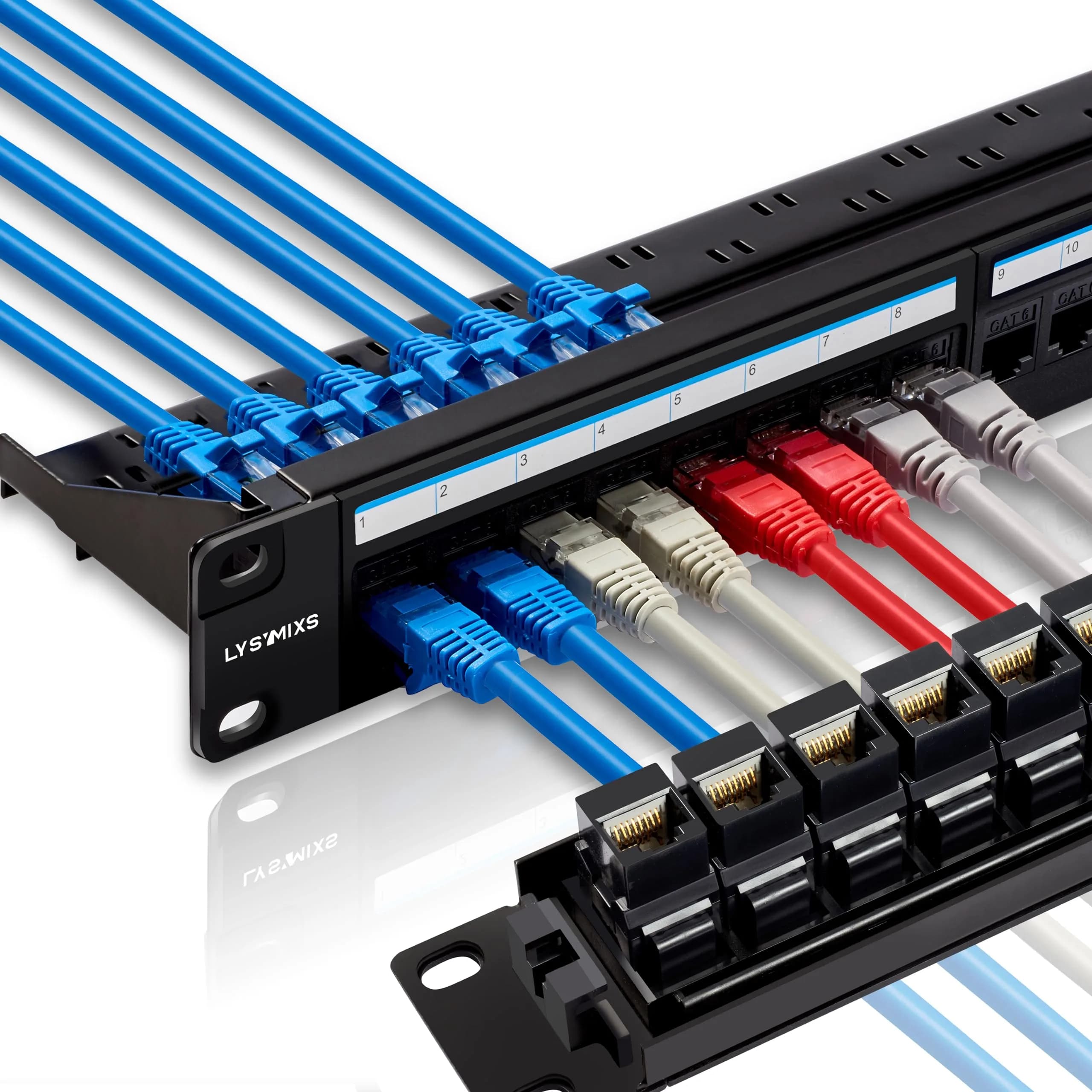 Lysymixs 24 Port RJ45 Patch Panel Cat6 Feed Through | 10Gbps Performance, Easy Install - main product image