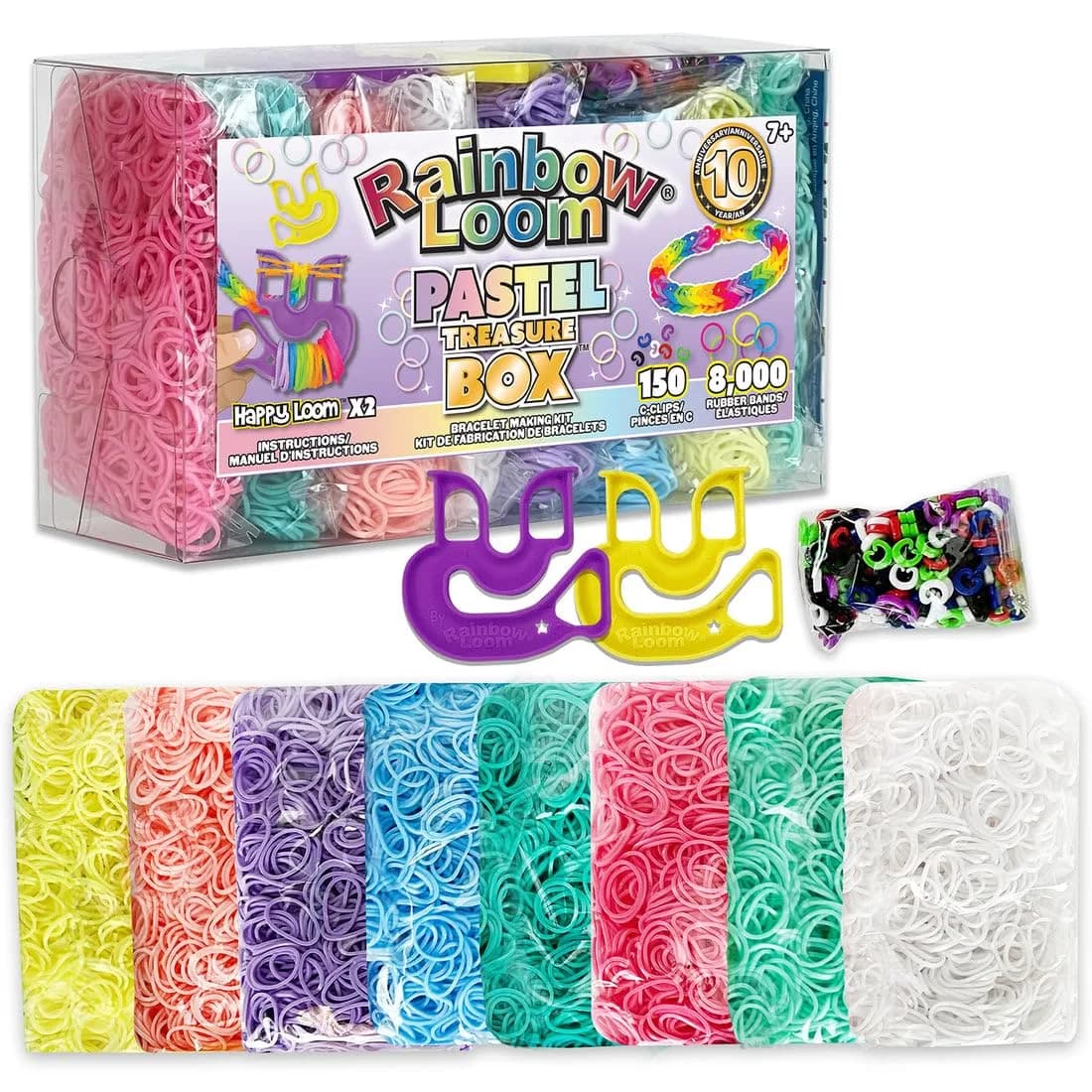 Rainbow Loom Treasure Box Pastel Edition - 8,000 Rubber Bands & 2 Happy Looms | Art Craft Kit for Ages 7+