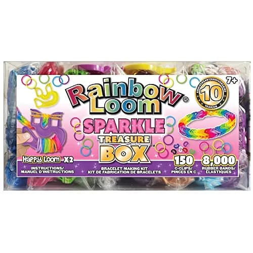 Rainbow Loom Treasure Box Sparkle Edition - 8000+ Rubber Bands & 2 Happy Looms | Assorted Colors Art Craft Kit thumbnail 1